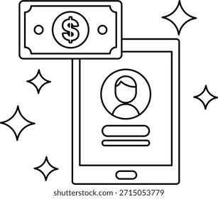 Un billete de un dólar se coloca encima de un teléfono celular. Concepto de dinero y tecnología, y el sentimiento es simple y directo