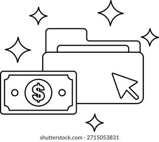 Un billete de un dólar se coloca encima de una carpeta con un signo de dólar en ella. La carpeta está abierta, revelando su contenido. El billete de dólar se coloca en el centro de la carpeta