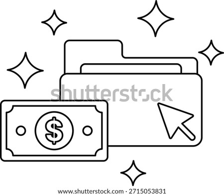 A dollar bill is placed on top of a folder with a dollar sign on it. The folder is open, revealing its contents. The dollar bill is positioned in the center of the folder