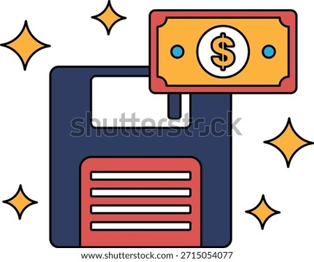A dollar bill is placed on top of a floppy disc. Concept of money and technology