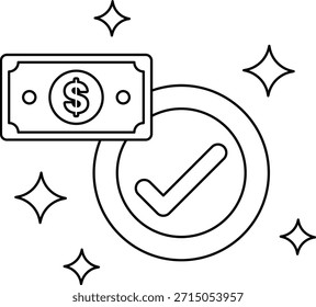 Se muestra un billete de un dólar con una marca de verificación. La marca de verificación es un símbolo de Aprobación o validación. Concepto de seguridad financiera y confianza