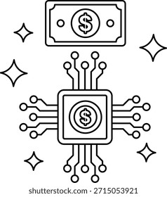 Un billete de un dólar se muestra junto a un chip de computadora. El billete de un dólar está en el lado izquierdo de la Imagen, y el chip de la computadora está en el lado derecho. Concepto de tecnología y dinero