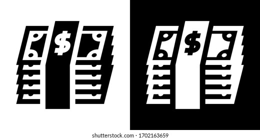 Dollar Bill Stack. Glyph Icon in White and Black Version.
