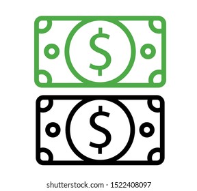 Dollar bill vector icon, flat illustration. Cash money icon.