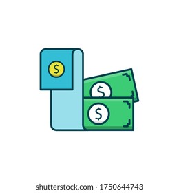 Dollar-Rechnung, Vektorgrafik. Umriss-Symbol für Start und Neuer Betrieb gefüllt.