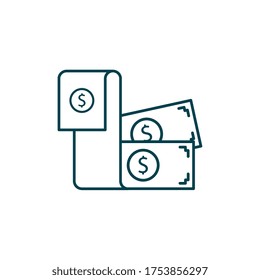 Ilustración vectorial de la factura del dólar. Icono de esquema rellenado por inicio y nuevo negocio.