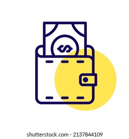 Billete de dólares en una cartera. Icono de trazo de píxeles perfecto, modificable