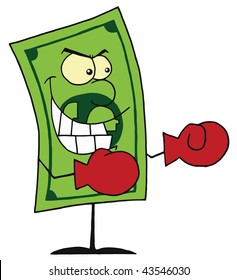 Dollar bill wearing boxing gloves ready for battle