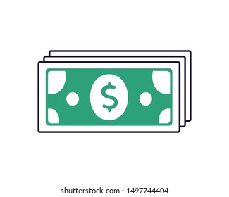 Dollar bills banknotes stack isolated cartoon vector icon, cash money, loan, payment or withdrawal.