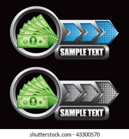 dollar bills blue and gray arrow nameplates