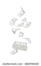 Dollar bills. Cash flow. American bill. Falling money isolated on white background. American bills.