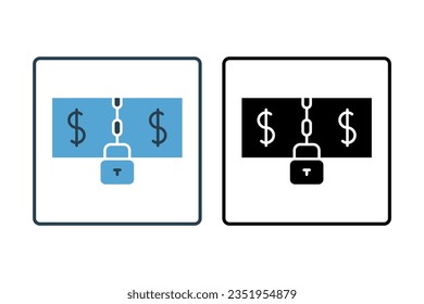 Dollar Bills with Chain and Lock Icon. Icon related to Credit and Loan. suitable for web site design, app, user interfaces, printable etc. Solid icon style. Simple vector design editable