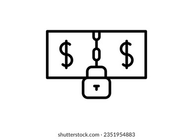 Billetes de Dólar con icono de cadena y bloqueo. Icono relacionado con crédito y préstamo. adecuado para el diseño de sitios web, aplicación, interfaces de usuario, imprimible, etc. Estilo de icono de línea. Diseño de vector simple editable