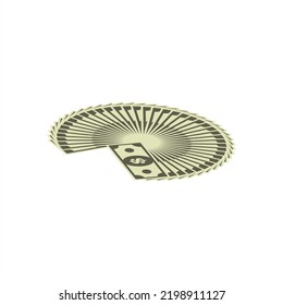 Dollar bills in circle on flat surface. Dollar bills isolated on white background top view