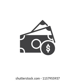 Dollar bills and coin vector icon. filled flat sign for mobile concept and web design. Cash money simple solid icon. Symbol, logo illustration. Pixel perfect vector graphics