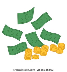 Dollar Bills and Coins banking illustration