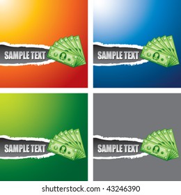 billetes de dólar con banderas rotas de color
