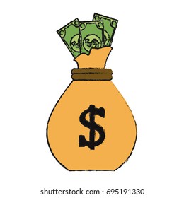 dollar bills coming out of bag money icon image 