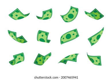 Dollar bills falling from above. Billionaire jacks a lot of money