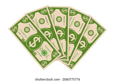 Dollar bills fan. Pile of money banknotes. Cash icon.