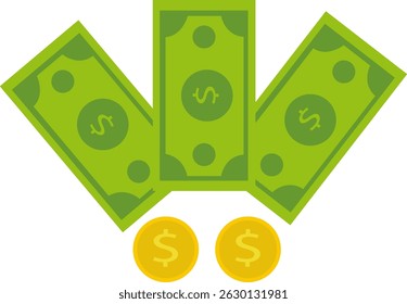 Dollar Bills And Gold Coins