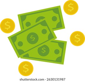 Dollar Bills And Gold Coins