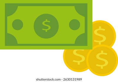 Dollar Bills And Gold Coins