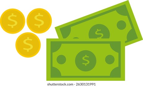 Dollar Bills And Gold Coins
