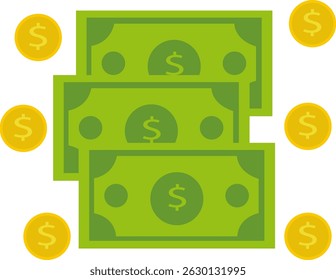 Dollar Bills And Gold Coins
