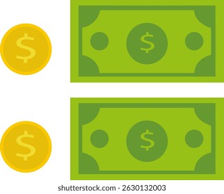 Dollar Bills And Gold Coins