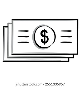 Dollar bills icon in bold black and white style, Vector