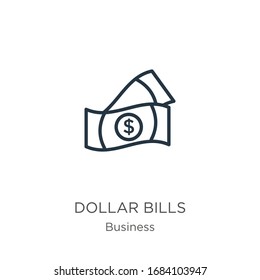 Dollar bills icon. Thin linear dollar bills outline icon isolated on white background from business collection. Line vector sign, symbol for web and mobile