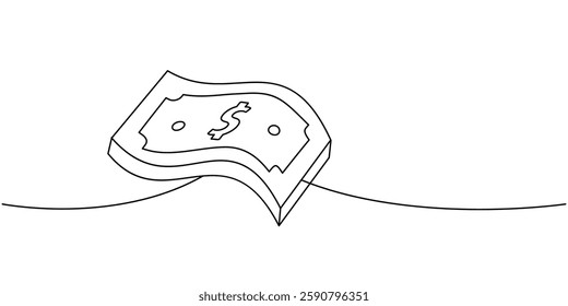 Dollar bills one line continuous drawing. Money investment and online payment service. Vector illustration.