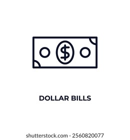 dollar bills outline icon. Linear vector from business concept. Thin line dollar bills icon isolated on white background