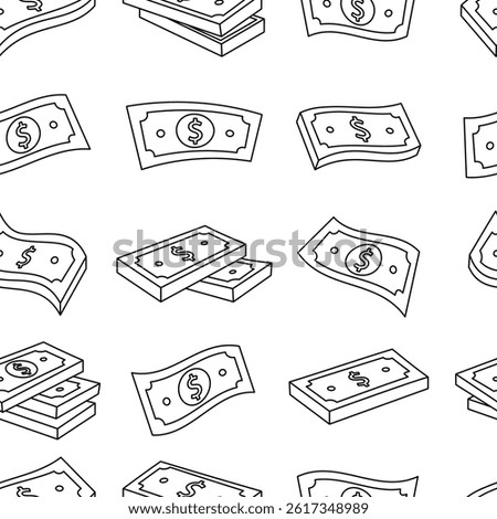 Dollar bills outline pattern. Cash money currency. Vector illustration.
