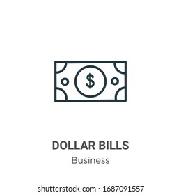 Icono de vector de contorno de las facturas de dólares. Icono de billetes en dólares negros de línea delgada, ilustración de elemento simple vector plano del concepto de negocio editable trazo aislado en fondo blanco