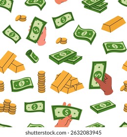 Dollar bills pattern. Cash money currency. Vector illustration.