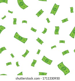 Dollar bills seamless pattern. Money falling from sky, illustration texture background.