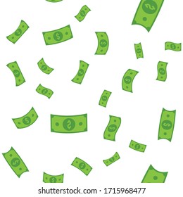 Dollar-Rechnungen nahtloses Muster. Geld fällt vom Himmel, Illustrationenhintergrund.