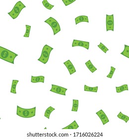 Dollar-Rechnungen nahtloses Muster. Geld fällt vom Himmel, Illustrationenhintergrund.