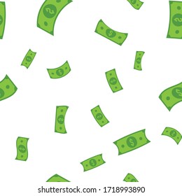 Dollar bills seamless pattern. Money falling from sky, illustration texture background.