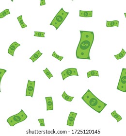 Dollar bills seamless pattern. Money falling from sky, illustration texture background.