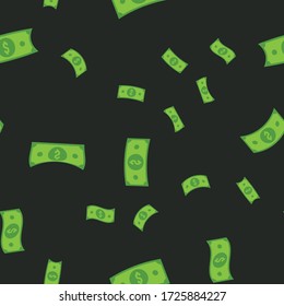 Dollar bills seamless pattern. Money falling from sky, illustration texture background.