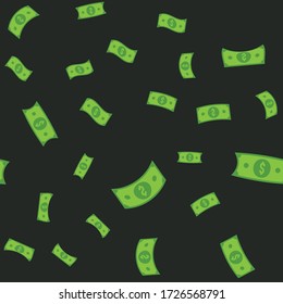 Dollar bills seamless pattern. Money falling from sky, illustration texture background.