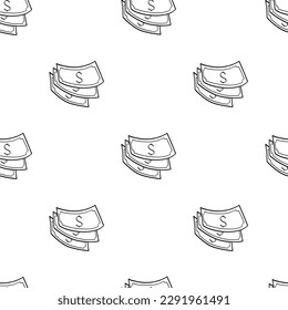 Dollar bills. A simple seamless pattern in doodle style on a white background.