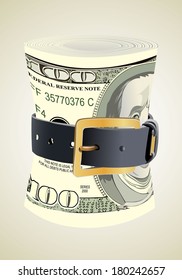 dollar bills squeezed by leather belt