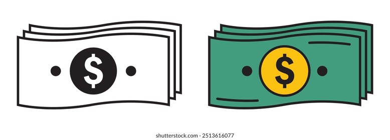 dollar bills stack icon in different style vector illustration. two colored and black dollar bills stack vector icons designed in filled, outline, line and stroke style can be used for web, mobile.