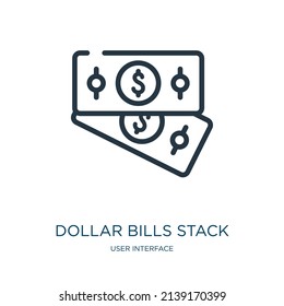 dollar bills stack thin line icon. stack, investment linear icons from user interface concept isolated outline sign. Vector illustration symbol element for web design and apps.