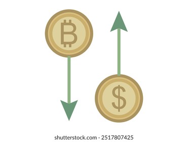 Dollar to Bitcoin Coin Exchange with Green Arrows