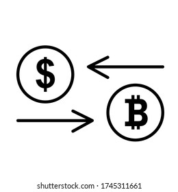 Dollar- und Bitcoin-Coin-Vektorgrafik. Exchange-Symbol Flachdesign Stil Vektorgrafik.